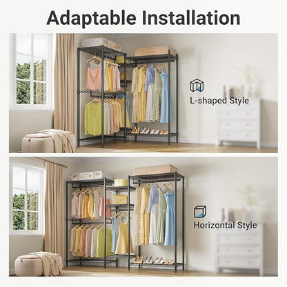 VIPEK L6 Heavy Duty Clothes Rack L Shape Clothing Rack 5-Tier Wire Garment Rack Freestanding Closet with 7 Adjustable Shelves & 4 Hanging Rods, 42.1" L x 42.1" W x 76.4" H, Max Load 850LBS, Black