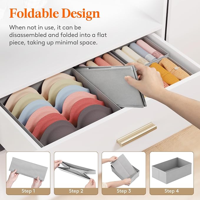 Lifewit Underwear Drawer Organizer for Closet 12 Pack, 3 Sizes Dresser Organizer Dividers, Deep Fabric Foldable Drawer Storage Organizer Bins for Clothes, Sock, Bra, Lingerie, Undies