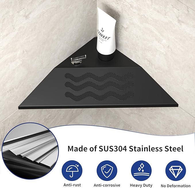 10'' Corner Foot Rest for Shaving Legs, 304 Stainless Steel Grout in Footrest with Shaving Holder, Recessed Designed Foot Ledge for Bathroom Shower