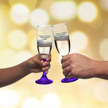 DISCOUNT PROMOS Custom Premiere Champagne Flutes 6.25 oz. Set of 50, Personalized Bulk Pack - Elegant Drinkware for Weddings, Events, & Promotional Gifts - Purple