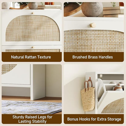 Nicetree Shoe Cabinet Storage for Entryway Slim 9.5" Freestanding Floor Base Shoe Storage Cabinet, 2 Flip Drawers with 3-Position Adjustable Divider, Holds 16-24 Pairs, Cream White
