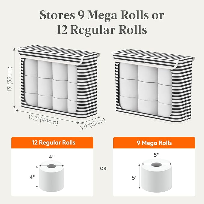 Lifewit 22L Toilet Paper Storage Holder for 9 to 12 Rolls, Foldable Fabric Toilet Paper Basket with Lid, Freestanding Bathroom Tissue Storage and Organization for TP, Towels and Toiletries, Black