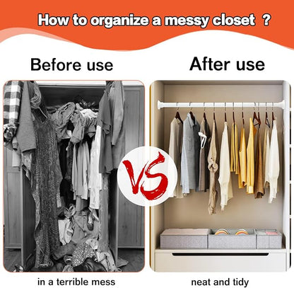 Closet Rods for Hanging Clothes, White Closet Rod 30-76 Inch Adjustable Clothes Hanging Bar Shower Curtain Rods for Closet, Wardrobes, Bathroom, Windows, with No Drilling Holder