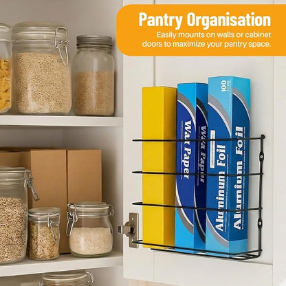 Evelots Kitchen Wrap Organizer - 4 Pack - Hold up to 4 Plastic, Foil, Paper, Wax - Cabinet Door, Wall Rack Basket - Sandwich, Freezer, Food Bag Storage - Laundry Supplies - Black