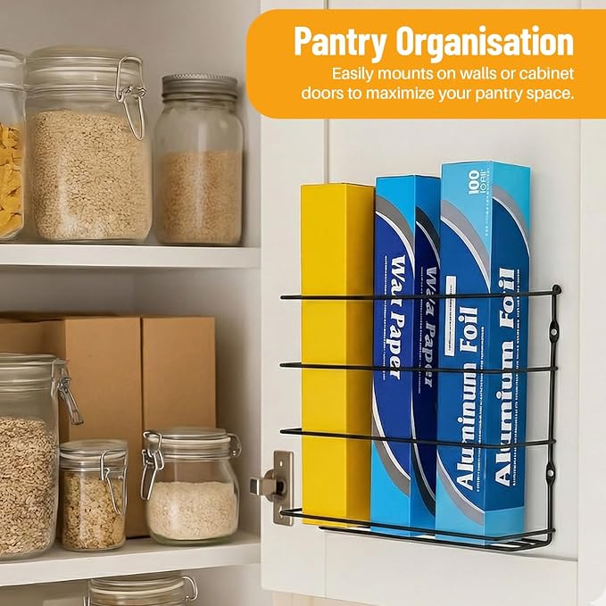 Evelots Kitchen Wrap Organizer - 2 Pack - Hold up to 4 Plastic, Foil, Paper, Wax - Cabinet Door, Wall Rack Basket - Sandwich, Freezer, Food Bag Storage - Laundry Supplies - Black