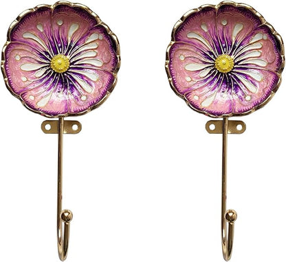 Vintage Flower Shaped Decorative Wall Hooks Rack Hangers for Hanging Clothes Coats Towels Keys Hats, 2 Pack Antique Metal Mounted Wall Hook