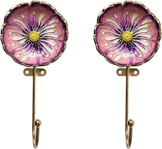 Vintage Flower Shaped Decorative Wall Hooks Rack Hangers for Hanging Clothes Coats Towels Keys Hats, 2 Pack Antique Metal Mounted Wall Hook