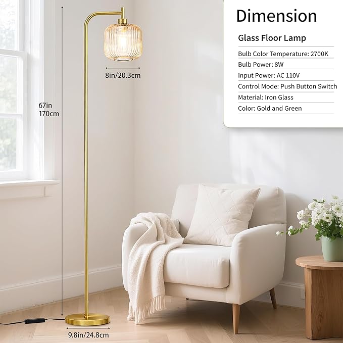 MAYNA Glass Floor lamp Living Room, Modern Vertical lamp, Remote Control Switch with Glass lampshade, 67-inch high lamp Suitable for Bedroom and Study (2700K LED Bulb Included)