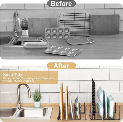 Cutting Board Organizer and Baking Sheet Rack, [2-Pack] Black Heavy Duty Metal Cookie Sheet Organizer for Cutting Board Storage & Plate Holder for Cabinet, Tray Dividers for Cabinets