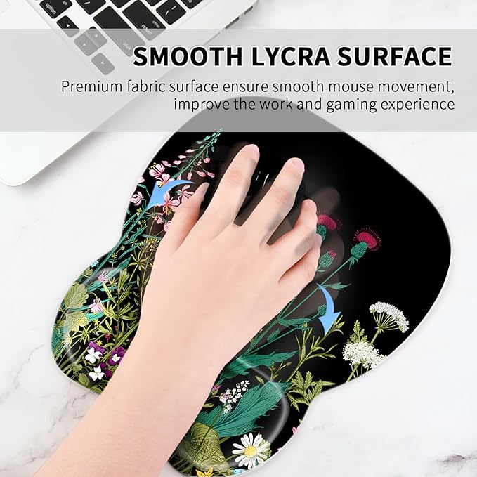 EooCoo Ergonomic Mouse Pad with Wrist Support, Mousepad with Memory Foam Wrist Rest and Non-Slip Base for Computer, Cafe, Home & Office, 9.64 x 8.26 in Office Desk Accessories