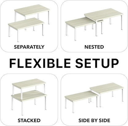 Simple Houseware Expandable Stackable Cabinet and Counter Shelf Organizer with Wooden Surface, 7.6'' D x 11.75'' W x 6.1'' H, Maple