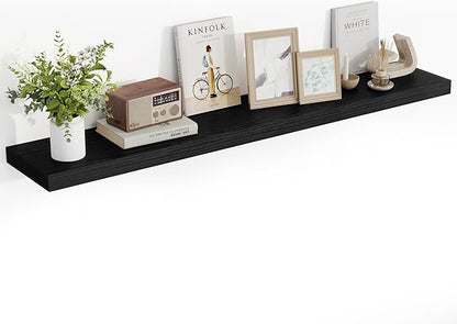 Acovy 55 Inch Floating Shelves, 55"x9.25"x1.5" Inch Deep Floating Shelves for Wall, Wooden Shelves for Bathroom, Bedroom, Living Room, Black,1 Piece