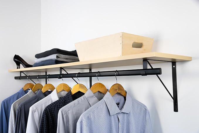 Custom Cut-to-Size Premium Wall-Mounted Shelf with Rod and Bracket Kit. 3/4" Thick Shelves, 14 inches deep. Customize The Length from 16" up to 72".