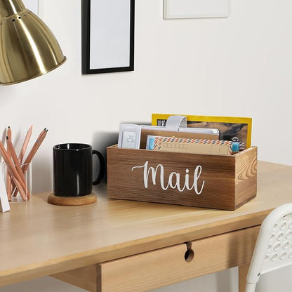 DRASTAR Mail Organizer Countertop, Mail Holder with 3 Slots, Mail Sorter Organizer for Desk, Envelope Holder for Home Office, Burnt Wood