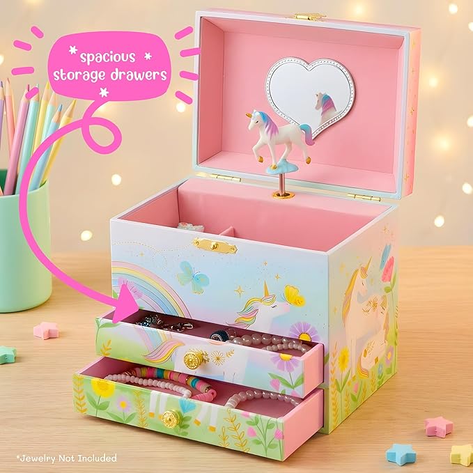 Giggle & Honey Musical Jewelry Box for Girls,Unicorn Toys for Girls 4-6, Easter Gifts for Kids, 6.8 x 5.3 x 6 in