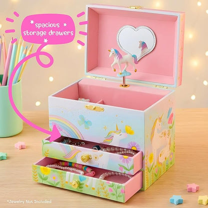 Giggle & Honey Musical Jewelry Box for Girls,Unicorn Toys for Girls 4-6, Easter Gifts for Kids, 6.8 x 5.3 x 6 in