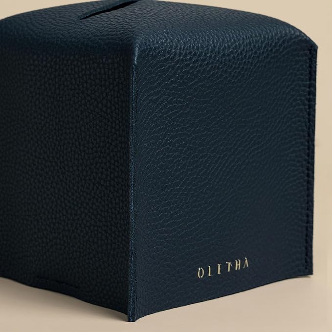 OLETHA Square Tissue Box Cover - Aesthetic Desk Decor for Room, Home & Office - Tissues Cube Boxes Holder - Navy Blue, Set of 2