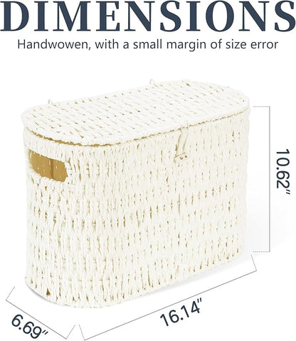 Coeusy Toilet Paper Storage Basket with Lid, Paper Rope Toilet Paper Holder for Up to 6 Mega Rolls, Wicker Basket for Bathroom Accessories Organizer, Boho Hand Woven Rattan Decorative Decor, White