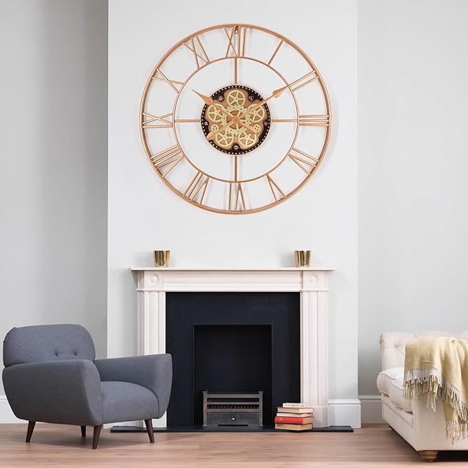 29 Inch Large Wall Clocks for Living Room Decor with Moving Gears,Large Wall Clock Industrial Steampunk,Oversized Metal Analog Wall Clocks for Farmhouse Home Battery Operated