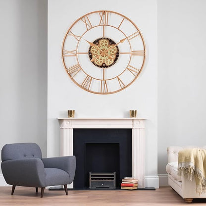 29 Inch Large Wall Clocks for Living Room Decor with Moving Gears,Large Wall Clock Industrial Steampunk,Oversized Metal Analog Wall Clocks for Farmhouse Home Battery Operated