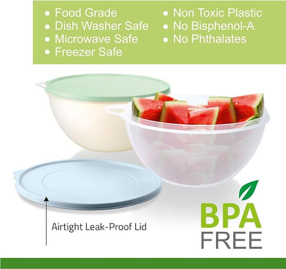 SIGNORA WARE Large Food Storage Containers with Lids Set of 2 – Durable Food Containers with Lids Airtight – Food Grade Non-BPA Plastic Salad Bowl with Lid Leftover Containers – Nestable Design