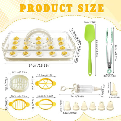 20 Deviled Egg Containers with Lid & Handle,Egg Holder for Fridge PET Thickened Eggs Organizer for Refrigerator Inc Egg Slicer,Kitchen Tongs,Silicone Spatula,Piping Decorating Kit
