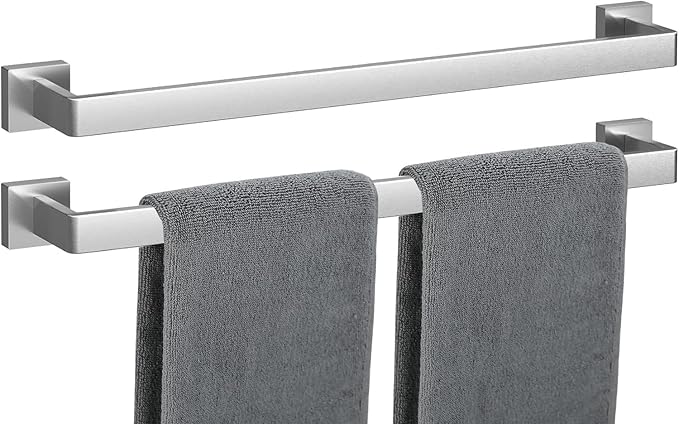 Towel Bar 2 Pack for Bathroom 24 Inch Brush Nickel Towel Holder 12/16/20/24/28/32/36 In Stainless Steel SS304 Rustproof Towel Rack Modern Square Towel Rod for Bathroom Wall(2, Brushed Nickel, 24 Inch)