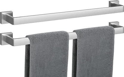 Towel Bar 2 Pack for Bathroom 24 Inch Brush Nickel Towel Holder 12/16/20/24/28/32/36 In Stainless Steel SS304 Rustproof Towel Rack Modern Square Towel Rod for Bathroom Wall(2, Brushed Nickel, 24 Inch)