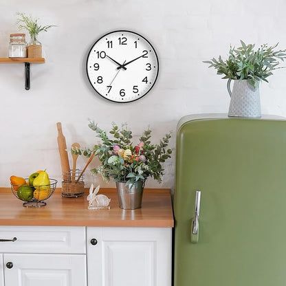 Roymnie Wall Clock 10 Inch Silent Wall Clocks Battery Operated-Modern Non Ticking Analog Clock Decorative for Kitchen Bedroom Office (Black)