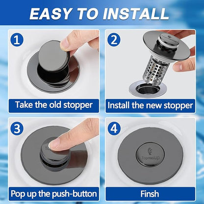 Sink Stopper Hair Catcher, Pop-up Sink Drain Strainer with Removable Stainless Steel Strainer Basket Hair Catcher, Bathroom Sink Strainer for Bathroom Sink Stopper (2, Matte Black)