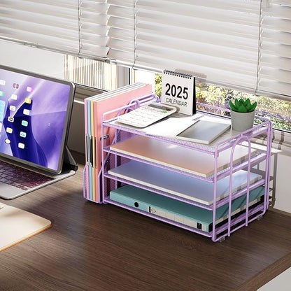 gianotter 4-Tier Paper Organizer With Magazine Holder, Desk Organizers and Accessories, Desk Accessories & Workspace Organizers, File Organizer for Office Supplies Storag (Purple, 4-Tier)