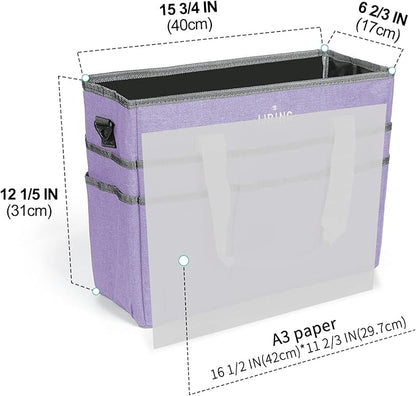 JJRING Craft Organizer Tote Bag, Large Art Storage Caddy with Multiple Pockets, Lilac Sewing Bag for Art, Craft, Scrapbooking, School, Medical, and Office Supplies Storage