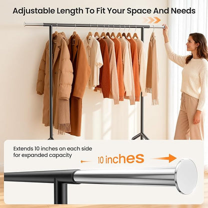 Heavy Duty Clothes Rack, Rolling Clothing Rack for Hanging Clothes with 2 Sturdy Shelves Load 650 LBS, Metal Garment Rack with Wheels for Bedroom, Laundry Room, Retail Store, Black