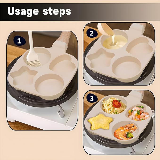 4-Cup Nonstick Omelette Skillet Egg Frying Pan, Healthy Breakfast Pancake Pan for Pancake, Hamburger, Bacon, Easy to Clean, Detachable Bakelite HandleSuitable for Gas Stove & Induction Cookware (1)