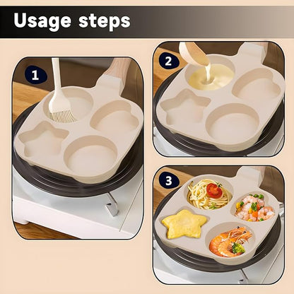 4-Cup Nonstick Omelette Skillet Egg Frying Pan, Healthy Breakfast Pancake Pan for Pancake, Hamburger, Bacon, Easy to Clean, Detachable Bakelite HandleSuitable for Gas Stove & Induction Cookware (1)