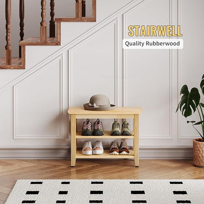 Wood Shoe Bench for Entryway,Bench with Shoe Rack,Storage Shoe Organizer for Hallway,Living Room,Bedroom (Natural, 23.62''W×11.81‘’D×17.71‘’H)