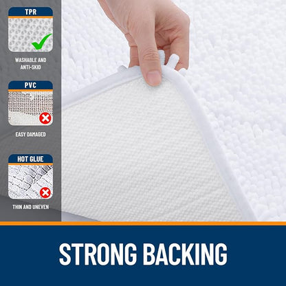 OLANLY Large Bathroom Rugs 45x27, Extra Soft Absorbent Chenille Bath Rugs, Rubber Backing Quick Dry, Machine Washable Bath Mats for Bathroom Floor, Tub and Shower, Home Decor Accessories, White