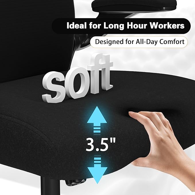 Office Chair for Back & Neck Pain Relief, Virgin Foam Seat, 2D Adjustable Lumbar & 3D Headrest, Flip-Up Armrests, Tilt & Rock for Relaxation (English, Black/Carbon Fiber)