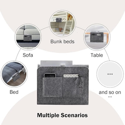 YOUDENOVA Bedside Caddy, Bedside Organizer for Dorm Room, Bunk Bed, Grey