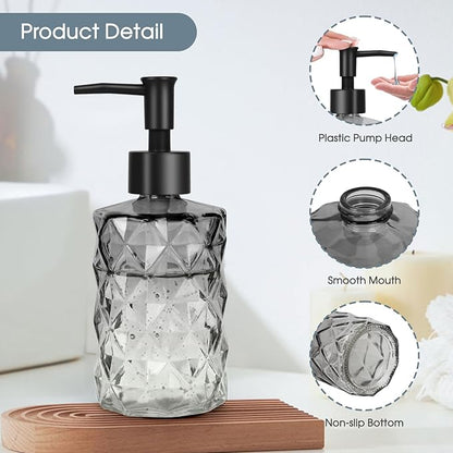 Topsky Glass Soap Dispenser with Plastic Pump, 330ml Liquid Hand Soap Dispenser, Rustproof Pump for Kitchen & Bathroom, Great for Lotions, Essential Oil, Liquid Soaps,Gradient Black