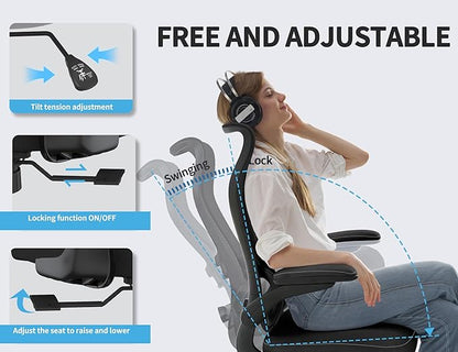 TRALT Ergonomic Office Chair - Desk Chair with Wave High Back Adjustable Lumbar Support Computer Chair - Gaming Chairs Mesh Backrest and PU Leather Seat for Home Reading Chairs to Adults(Black)