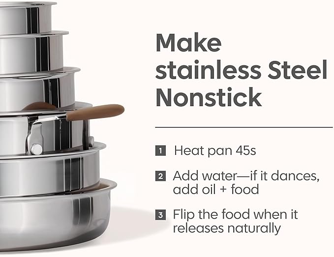 CAROTE 13pcs Tri-Ply Stainless Steel Cookware Set with Detachable Handle, Pots and Pans Set, Induction Kitchen Cooking Sets, RV/Camping Cookware, Oven Safe, Woodgrain Style