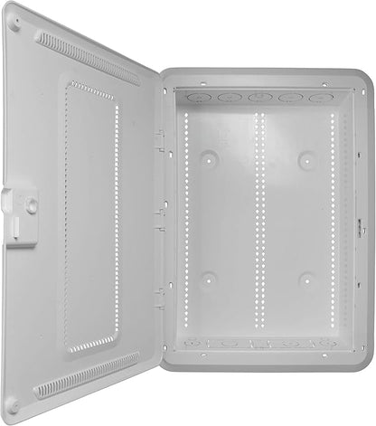Legrand - OnQ 20 Inch Media Enclosure, Wifi Electrical Box, Cable Management Box for Distribution of Networking Service, Recessed Media Box Lets Signal Through, White, ENP2050-NA