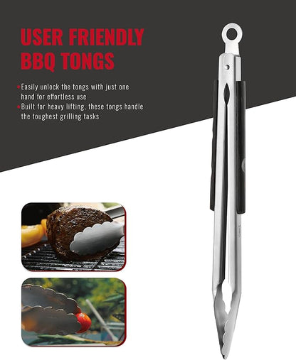 Grilaz Stainless Steel BBQ Tool Set | Dark-Dyed Wood Handles | Heavy Duty Grilling Accessories | 3-Piece Outdoor Barbecue Grill Utensil Set with Spatula, Fork, and Tongs - Ideal Gift for Men…