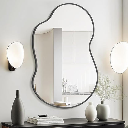 WallBeyond Irregular Wall Mirror – Asymmetrical Mirror with Aluminum Alloy Frame, Decorative Wall Mirror for Living Room, Bedroom, Bathroom, and Entryway 36" H x 24" W (Black)
