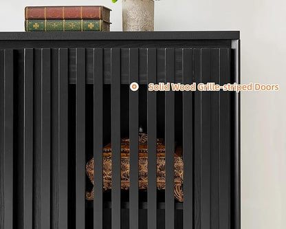 LKTART Black Modern Sideboard Buffet Storage Cabinet,Wood Accent Storage Cabinets with 2 Doors,TV Media Narrow Console Table for Living Room,Entryway