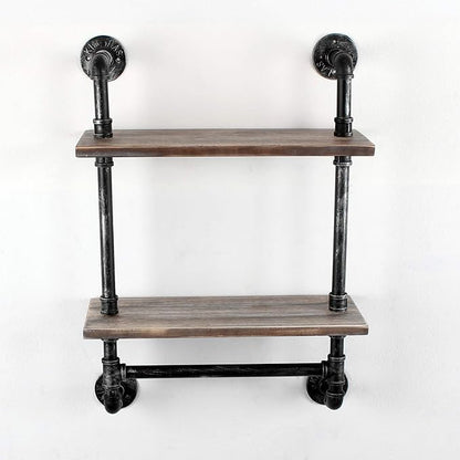 Industrial Pipe Shelf Bathroom Shelves Wall Mounted,19.6in Rustic Wood Shelf with Towel Bar,2 Tier Farmhouse Towel Rack Over Toilet,Pipe Shelving Floating Shelves Towel Holder,Retro Grey