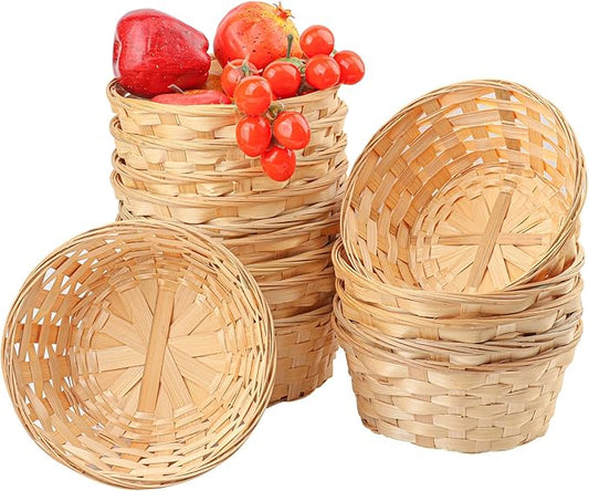 Geytetqi 15 Pack 8 Inch Bamboo Woven Basket, Round Bamboo Woven Fruit Baskets for Kitchen, Restaurant, and Holiday Decor
