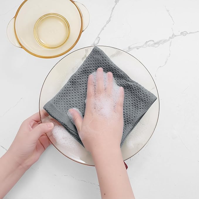 Homaxy 100% Cotton Waffle Weave Kitchen Dish Cloths, Ultra Soft Absorbent Quick Drying Dish Towels, 12 x 12 Inches, 18-Pack, Grey