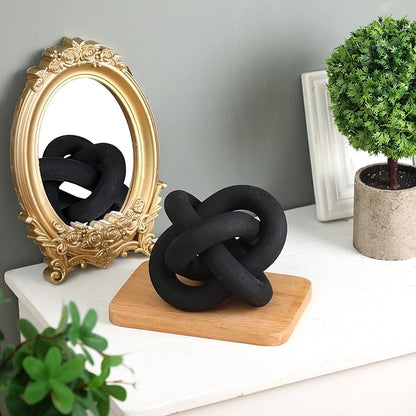 3 Link Wood Knot Decor Rustic Home Décor Accents Hand Carved Coffee Table Decoration, Boho Chain Link Decoration, Modern Shelf, Rustic Objects for Home Living Room Bedroom(Black)